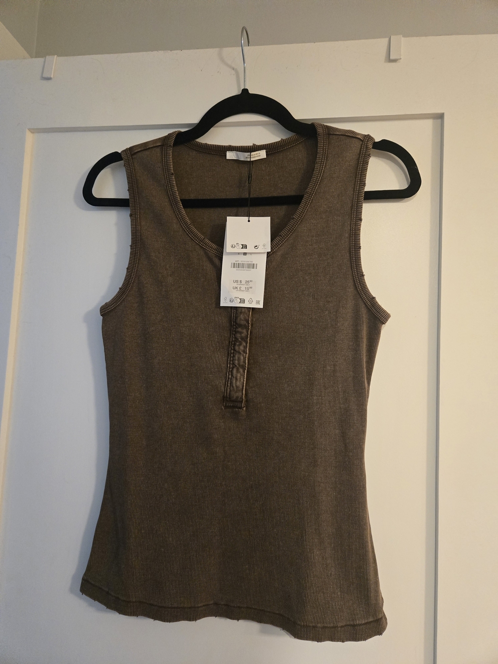 Zara Brand New With Tags Ribbed Henley Tank Top in Brown